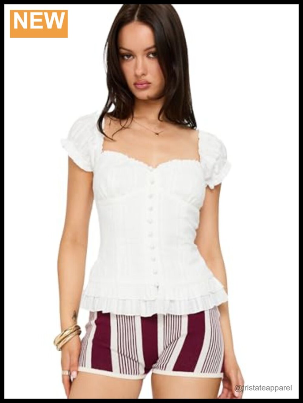 Princess Polly Suiter Frill Detail Top Cotton Sleeveless Sweetheart Neck